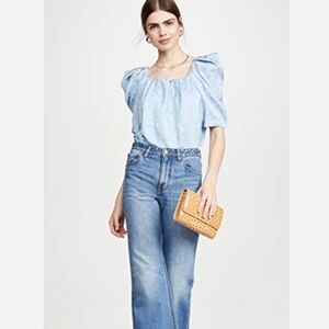 Rachel Comey Capa Puff Shoulder Baby Blue Top
